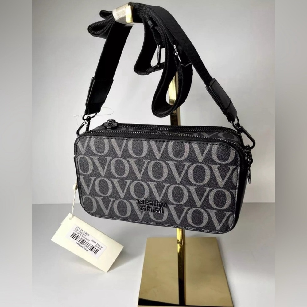 Valentino Orlandi Black VOVO Camera Crossbody Bag Purse New